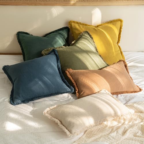 MIULEE Linen Fringe Decorative Euro Throw Pillow Covers Navy Blue 26x26 - Image 7
