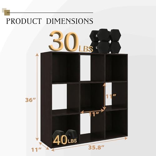 WannabeMyself【Sturdy Build&Easy Assembly】9 Cube Storage Organizer with Anti-Tipping Kits,Reversible Open Back Book Shelf, Bookcase for Living Room,Bedroom,Entrance Hall,Office,35.8×11.4×35.9,Chocolate - Image 2