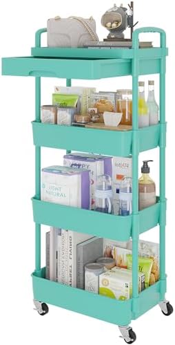 Calmootey 4-Tier Utility Cart with Drawer & Wheels, Storage for Home,Office by Calmootey