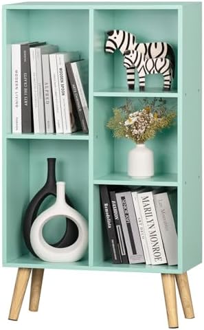LEYAOYAO 5 Cube Bookshelf, Mid-Century Modern Book Shelf with Legs, Green by LEYAOYAO-Findtheshiningpointofyourideallife%EF%BC%81