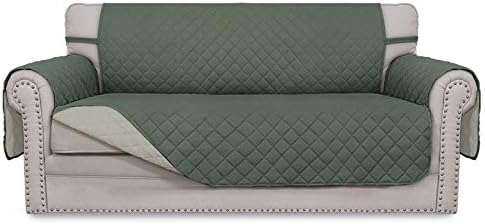 Easy-Going Sofa Slipcover Reversible Loveseat Sofa Cover Couch Cover for 2 Cushion Couch Furniture Protector with Elastic Straps for Pets Kids Dog Cat (Oversized Loveseat, Greyish Green/Beige) by Easy-Going