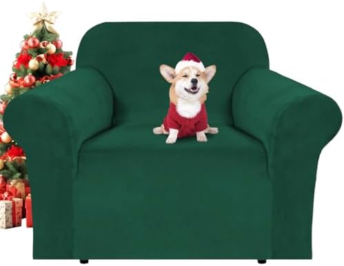 H.VERSAILTEX Stretch Velvet Armchair Cover Couch Covers 1 Cushion Chair Slipcover for Living Room Furniture Cover Crafted from Thick Comfy Rich Velour (Chair 31"-49", Christmas Green) by HVERSAILTEX