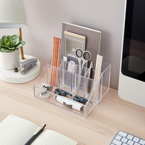 STORi Stackable Desk Organizer, Clear Pen Pencil Makeup Brush Holder for Desktops and Vanities, 6 Compartment Caddy (Made in USA) - Image 4