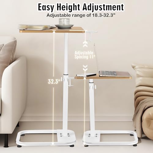 facka Adjustable C-Shaped End Table for Couch & Bed, Adjustable Height TV Tray, Stable Laptop Desk, Space-Saving Snack Side Table with Rounded Metal Corners - Image 3