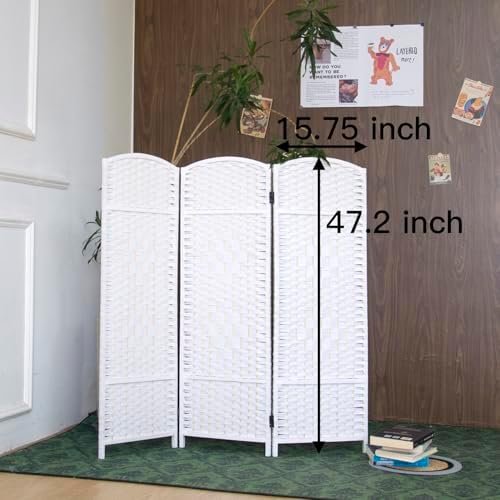 3-Panel Short Room Divider, 3.9 ft Freestanding Partition Wall, Natural White Rattan Double-Sided Folding Screen for Living Room, Bedroom & Corner Privacy - Image 5