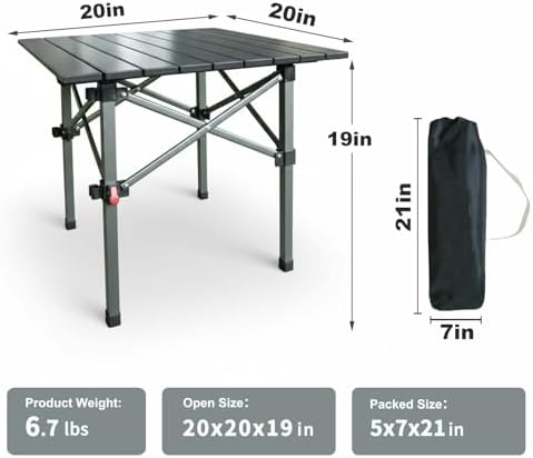 Folding Camping Table, Portable Lightweight Beach Tables for Sand Foldable, Aluminum Roll-up Folding Square Table for Outdoor Camping, Picnic, Card, Travel - Image 3