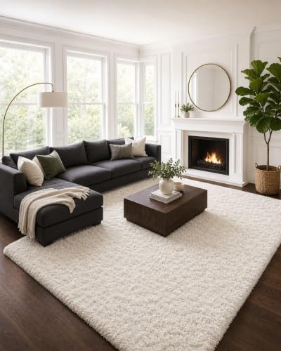Ophanie 8x10 Area Rugs for Living Room, Washable Non-Slip Fluffy Soft Large Shag Bedroom Carpet, Ivory Big Indoor Nursery Rug, Carpets for Boy and Girls Room Dorm Decor with Over 99 pcs Pile fibers by Ophanie