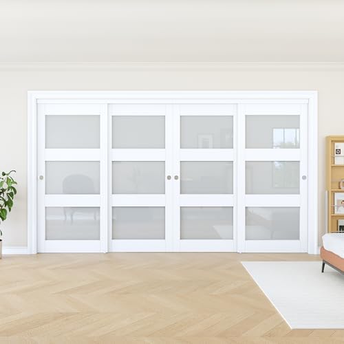 Sliding Closet Door 144"x80", 3 Lite Frosted Glass Door, Need to Assemble - Image 2