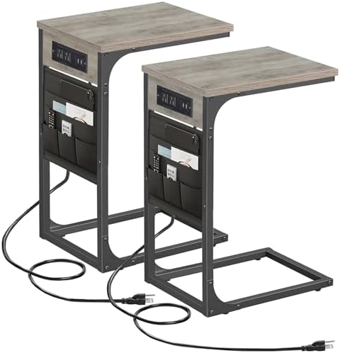 TUTOTAK C Shaped End Table with Charging Station, Side Table for Sofa by ChoosetutotakFurnitureBuildYourCozyHome