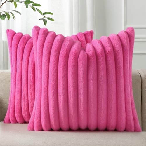 Pallene Faux Fur Decorative Throw Pillow Covers 20x20 Set of 2, Hot Pink by PALLENE