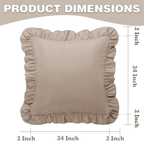 KKJIAF 2 Pack Ruffle Pillow Cases 24x24 Inches, Khaki - Image 3