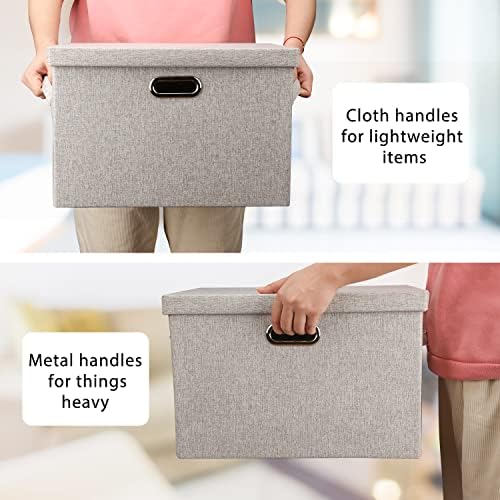 Graciadeco Large Quart Collapsible Stackable Storage Bins with Lids, 3 Packs Beige Linen Fabric Closet Boxes with Lids, Storage Cube Baskets Container Organizers for Bedroom Office(16.6 x 11.7 x 10.8) - Image 3