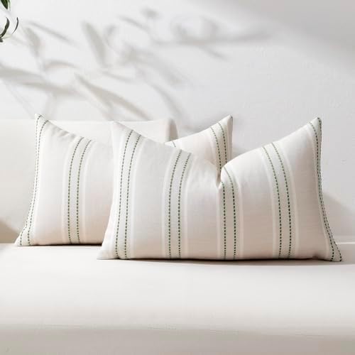 Hckot Striped Throw Pillow Covers 12x20 Set of 2 Grass Green Pillow Covers by Hckot