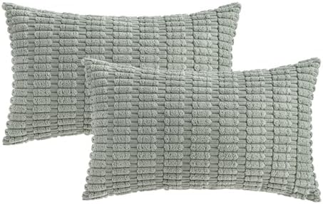 MIULEE Lumbar Corduroy Decorative Throw Pillow Covers 12x20 Grey Green - Image 6