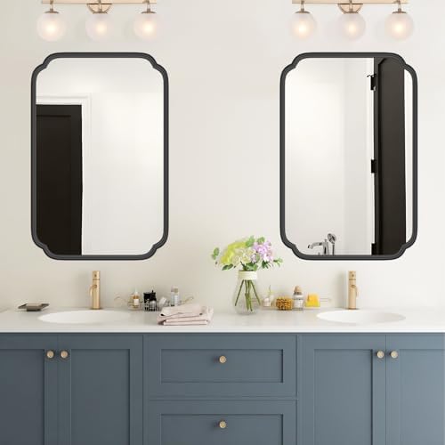 Ferytange Black Bathroom Vanity Mirrors for Over Sink 24" x 36" Modern Rounded Corner Rectangle Mirror with Non-Rusting Iron Metal Framed Wall Mounted Decorative Mirror (Horizontal/Vertical) - Image 2