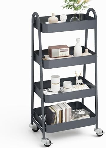 NEWBULIG 4-Tier Metal Rolling Storage Utility Cart with Lockable Wheels by NEWBULIG