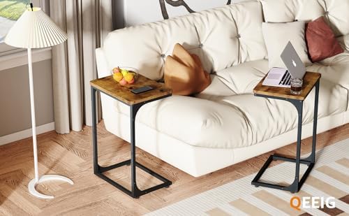 QEEIG C Shaped Side Table Set of 2 Living Room Sets Couch Tray Tables Small Farmhouse 15.7 inch Width, Rustic Brown (017-40BN) - Image 7