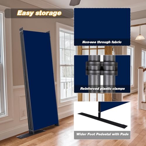 Room Divider, 6 Panel Folding Privacy Screens with Wider Feet, Navy Blue - Image 4