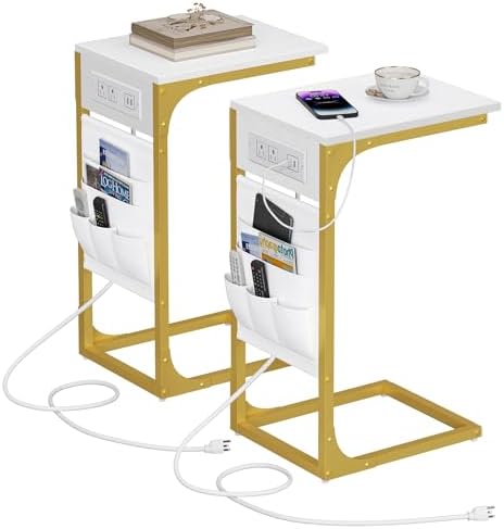 TUTOTAK C Shaped End Table with Charging Station, Side Table for Sofa by ChoosetutotakFurnitureBuildYourCozyHome