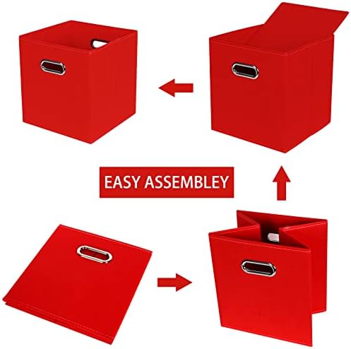 Fabric Cloth Storage Bins,Fabric Cube Bins Organizer with Dual Handles Foldable Cube Storage Baskets for Home Bedroom Storage,Set of 3,(Red) - Image 6