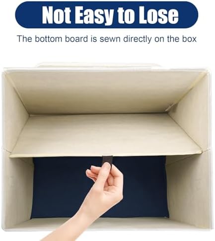 Bagnizer Large 42 Quarts Fabric Storage Bins with Lids [2-Pack] Linen Collapsible Foldable Baskets, Closet Organizer Containers boxes with Handles for Home Office (16.7 x 12 x 12, Navy Blue & White) - Image 3