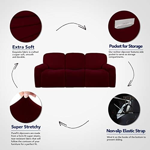 PureFit Super Stretch 3 Seats Recliner Sofa Couch Cover with Pocket - Image 3