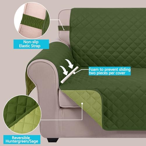 U-NICE HOME Reversible 23''Recliner Small Chair Cover, Huntergreen/Sage - Image 3