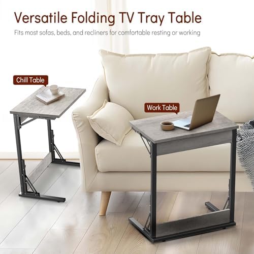 Tatub 24" TV Tray Table Set of 4, Folding C Shaped End Table, Small Sofa Side Laptop Desk for Living Room, Bedroom, Ivory White - Image 4