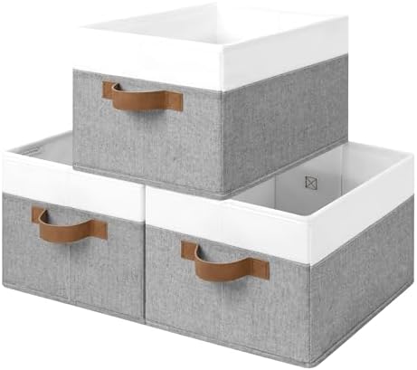StorageWorks Closet Storage Bins, Gray&White, Large, 3-Pack by StorageWorks