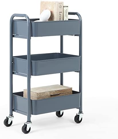 SunnyPoint 3-Tier Delicate Compact Rolling Metal Storage Organizer - Mobile Utility Cart Kitchen/Under Desk Cart with Caster Wheels - Blue (15.35" X 10.24" X 26.8"H) by SunnyPoint