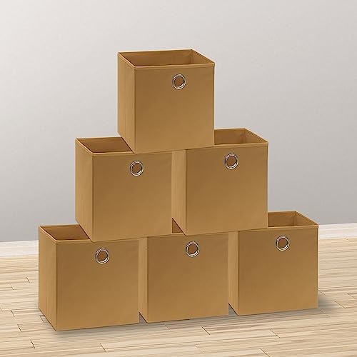 Simple Houseware 11-Inch Foldable Cube Storage Bins with Handles, Tan - Image 7