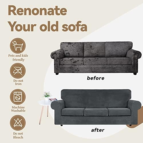 WEERRW 4 Pieces Couch Cover for Sofa Velvet Sofa Covers Washable, Dark Grey - Image 5