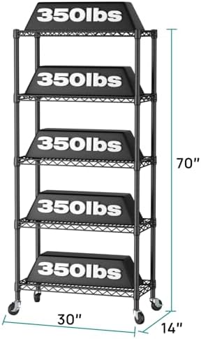 SINGAYE 5 Shelves Storage Wire Shelf Closet Metal Shelving Pantry Wheels - Image 3