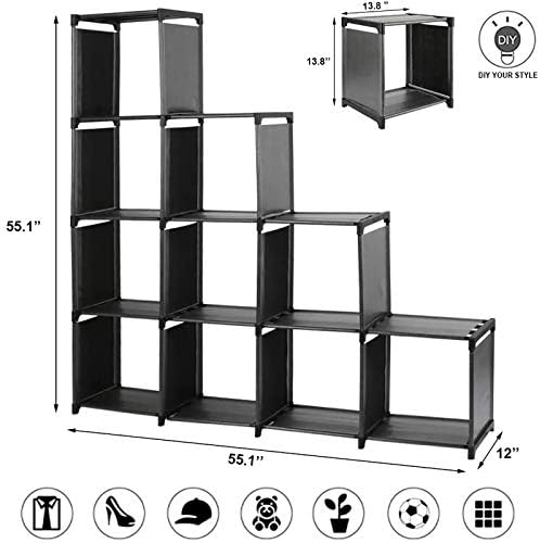 10-Cube Storage Organizer Rack, Staircase Organizer Modular Bookcase - Image 3
