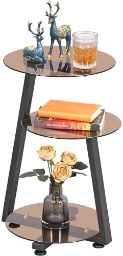 BEWISHOME Small Round Side Table, End Table with Storage Shelves, Tawny by BEWISHOME