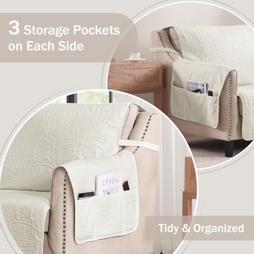 Stay in Place Ivory White Quilted Loveseat Couch Cover for 2 Cushion Couch, Water Repellent Love Seat Quilted Sofa Covers Washable, Pet Friendly Slipcovers (Loveseat 48", Ivory White) - Image 4