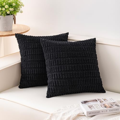 Aegero Pack of 2 Corduroy Decorative Throw Pillow Covers 26x26 Inch, Black by Unknown