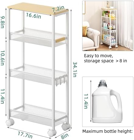 4-Tier Slim Utility Rolling Laundry Cart with Wheels, Easy to Assemble - Image 5