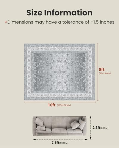 AMADA HOMEFURNISHING 8x10 Area Rugs, Washable Living Room Rug with Non-Slip Backing, Low Pile and Durable Edge Binding, Soft Vintage Floral Rugs for Living Room, Bedroom, Dining Room - Image 2