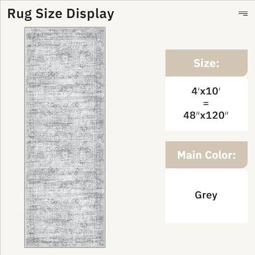 Soalmost Washable Hallway Runner Rug 4x10 Kitchen Entry Rugs Non-Slip, Grey - Image 5