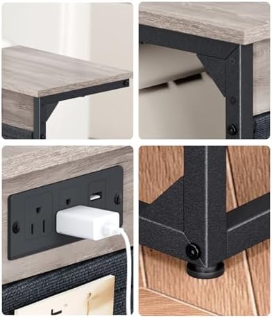 C-Shaped End Table with Fast-Charging Station, Small Couch Side Table with Storage Bag, Sofa TV Tray Table for Living Room, Bedroom, Bedside ET-GY-W1 - Image 6
