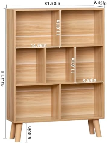 LEYAOYAO Cube Book Shelf, Mid-Century Modern Bookshelf with Legs, Natural - Image 2