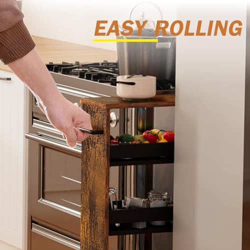 TEAMIX Slim Rolling Storage Cart, Wood 4-Tier Narrow Kitchen/Laundry Cart - Image 2
