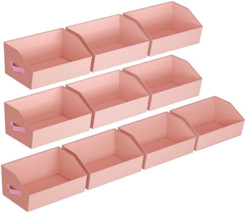 Homsorout Closet Baskets for Shelves Trapezoid - Decorative Storage Baskets with Handle, Closet Bins for Organization, Shelf Storage Bins for Clothes, Books, Home, Office, 10 Pack, Pink by Homsorout