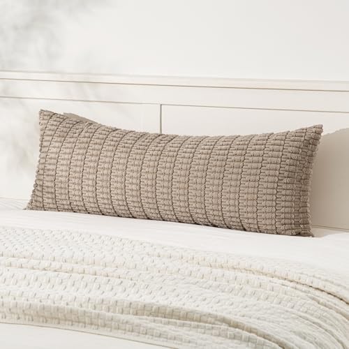 MIULEE Lumbar Corduroy Throw Pillow Cover for Bed 14x36 Light Brown by MIULEE