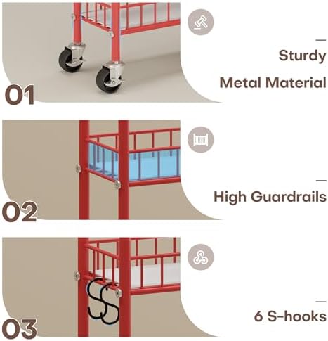Slim Rolling Storage Cart, 6 Tier Metal Kitchen Rolling Utility Cart with Lockable Wheels for Kitchen, Bathroom, Laundry Room, Small Narrow Spaces (Red 10 Inches) - Image 6