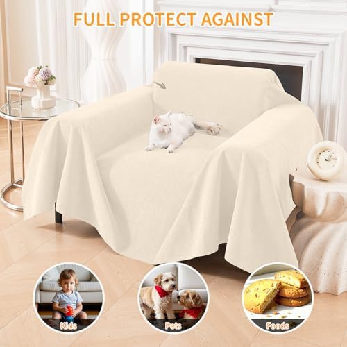 Deep Dream Cat-Scratch Resistant Armchair Couch Cover, Waterproof Sofa Cover for Dogs, Pet Friendly Couch Protectors Anti Slip Thickened Slipcovers for Dogs Pets, 71" x 91", Beige - Image 5