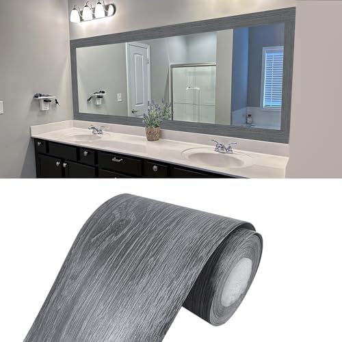 Teemall 10M Black Wood Grain Removable PVC Waterproof Border Wall Decor Removable Self Adhesive Kitchen Bathroom Tiles Sticker Wallpaper 4.2x390 (Dark Gray, 4" x 390") by Teemall