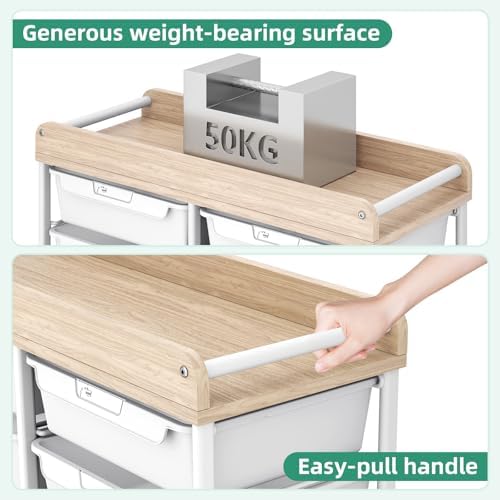 10 Drawer Rolling Storage Cart with Wood Top for Classroom Crafts Green - Image 5