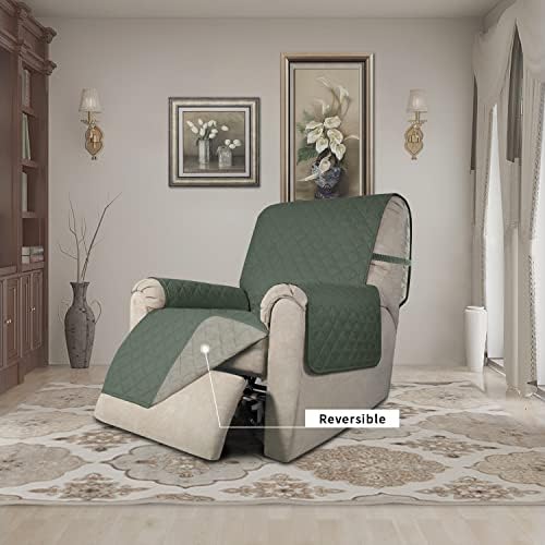 Easy-Going Recliner Chair Slipcover Reversible Sofa Cover Water Resistant Couch Cover Furniture Protector with Elastic Straps for Pets Dog (Recliner 22 inch, Greyish Green/Beige) - Image 2